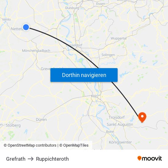 Grefrath to Ruppichteroth map