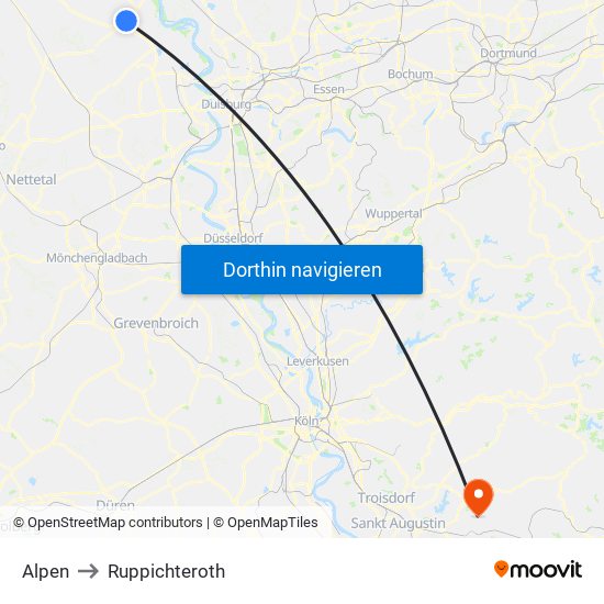 Alpen to Ruppichteroth map