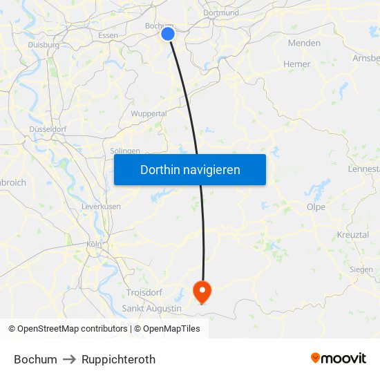 Bochum to Ruppichteroth map