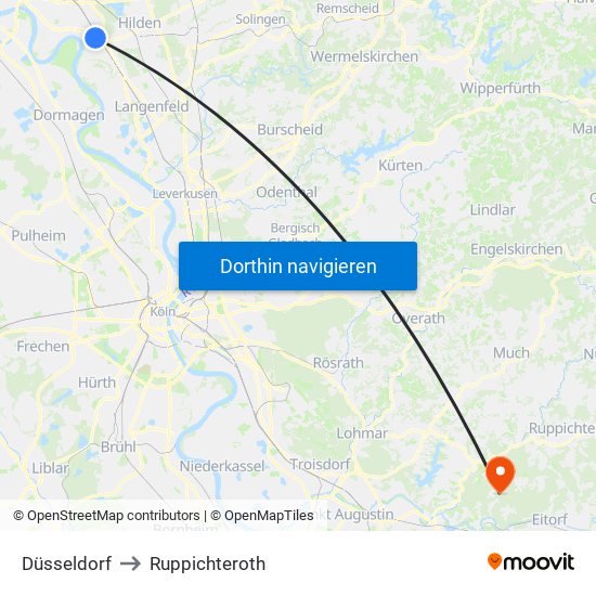 Düsseldorf to Ruppichteroth map