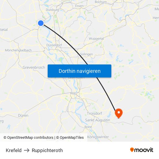 Krefeld to Ruppichteroth map