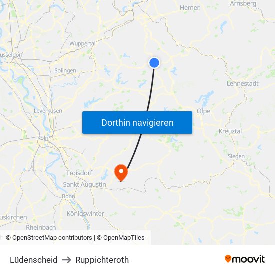 Lüdenscheid to Ruppichteroth map