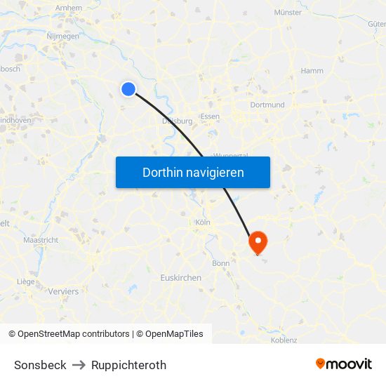 Sonsbeck to Ruppichteroth map