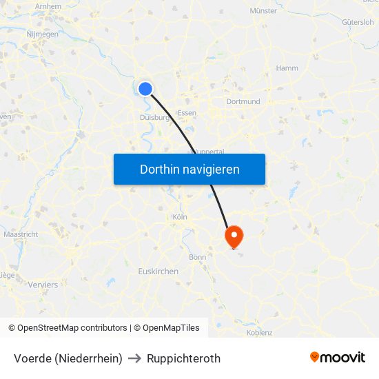 Voerde (Niederrhein) to Ruppichteroth map