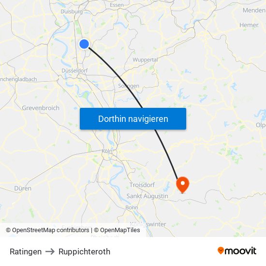 Ratingen to Ruppichteroth map