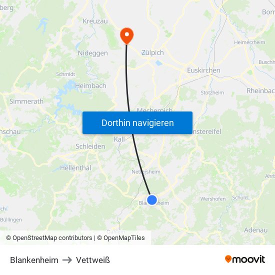 Blankenheim to Vettweiß map