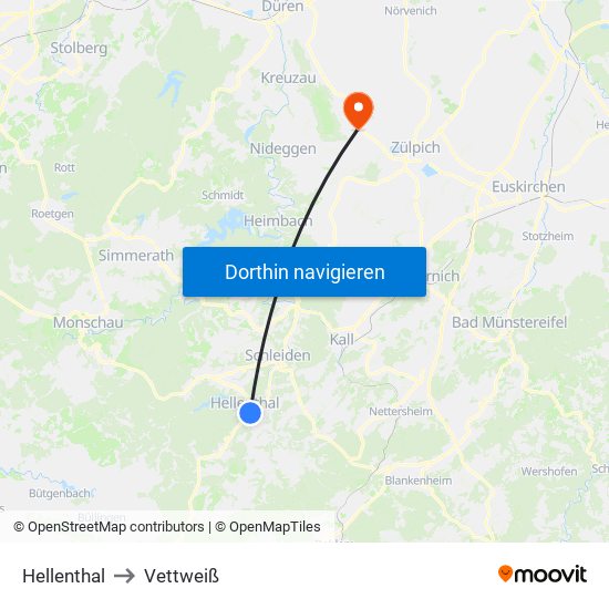 Hellenthal to Vettweiß map