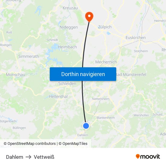 Dahlem to Vettweiß map