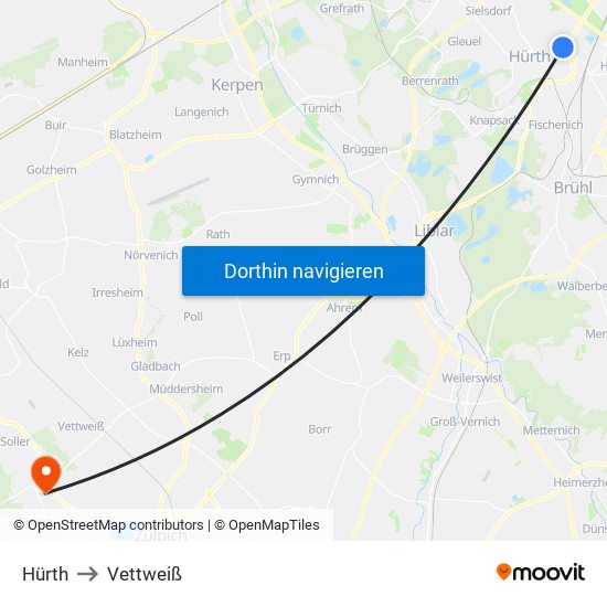 Hürth to Vettweiß map