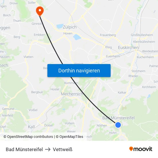 Bad Münstereifel to Vettweiß map