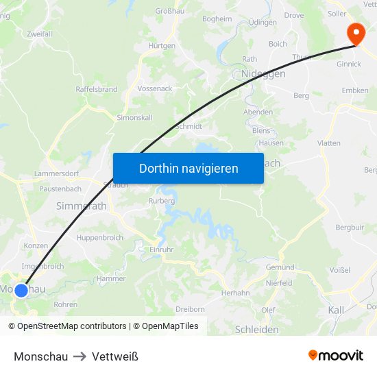 Monschau to Vettweiß map