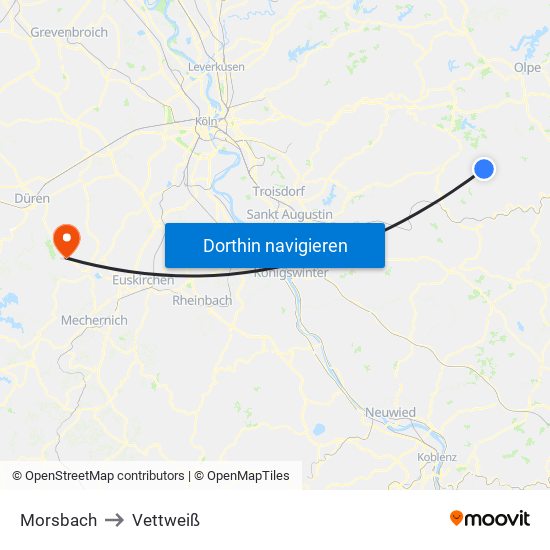 Morsbach to Vettweiß map