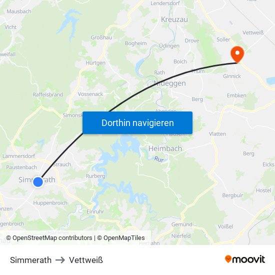 Simmerath to Vettweiß map