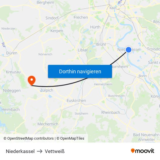 Niederkassel to Vettweiß map