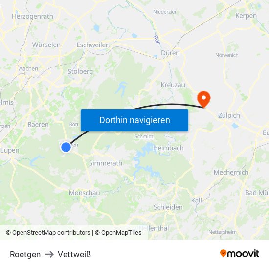 Roetgen to Vettweiß map