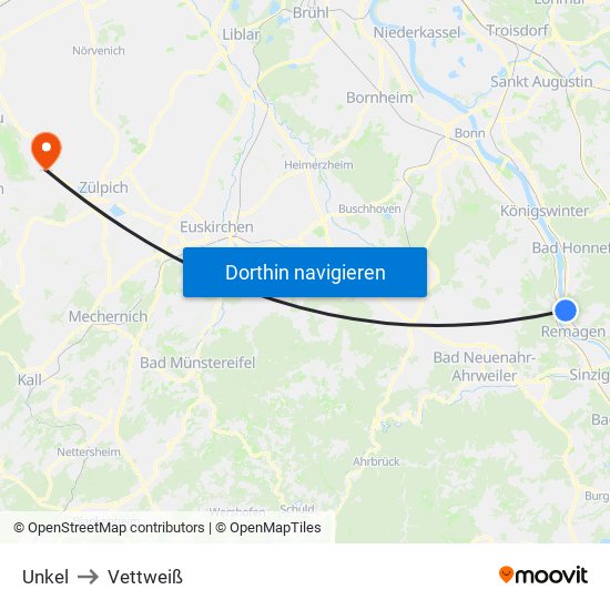 Unkel to Vettweiß map