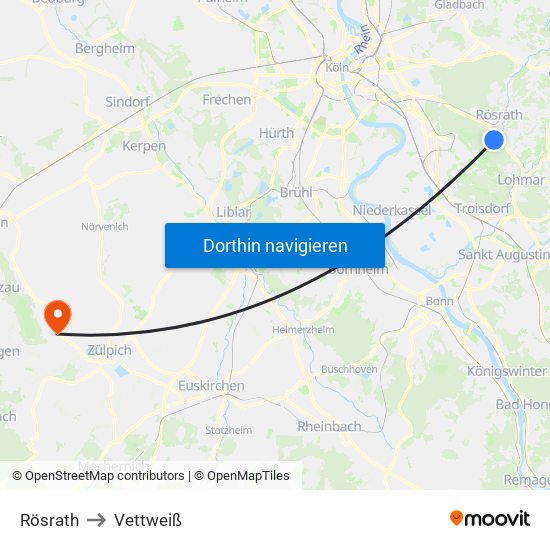 Rösrath to Vettweiß map