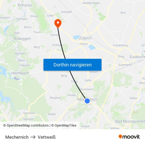 Mechernich to Vettweiß map
