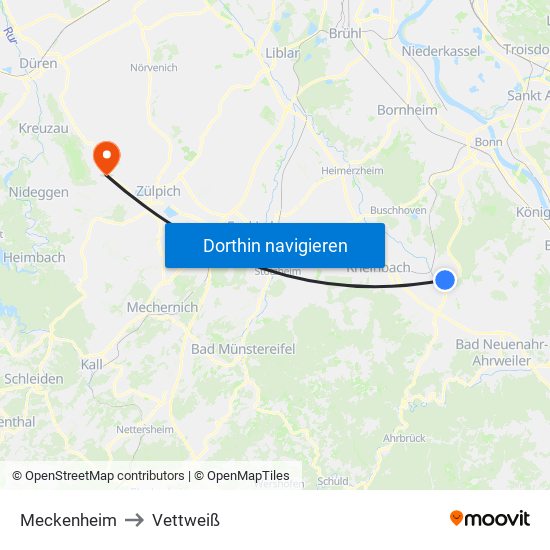 Meckenheim to Vettweiß map