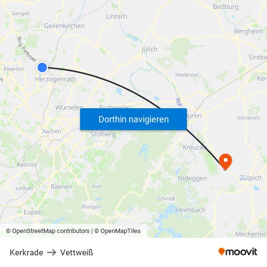 Kerkrade to Vettweiß map