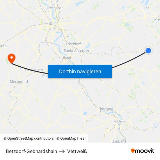 Betzdorf-Gebhardshain to Vettweiß map