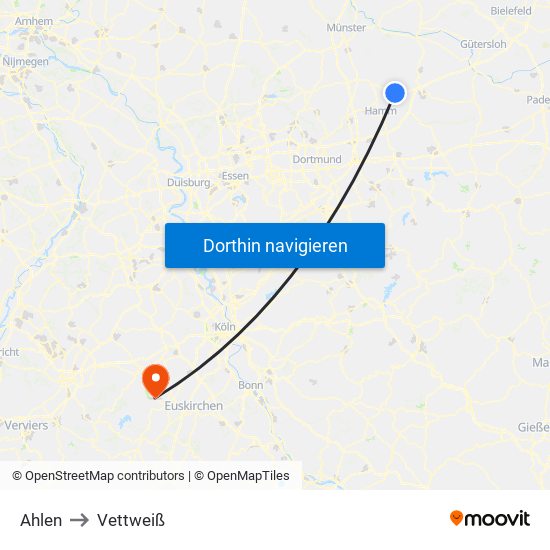 Ahlen to Vettweiß map