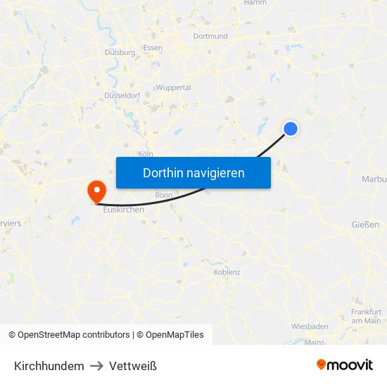 Kirchhundem to Vettweiß map