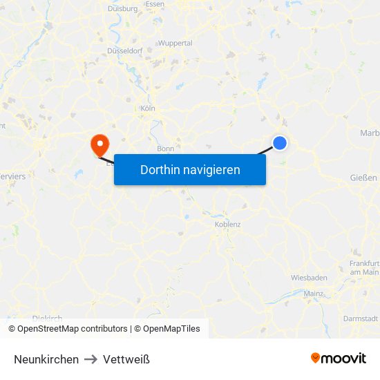 Neunkirchen to Vettweiß map