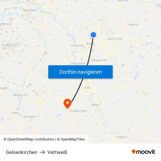 Gelsenkirchen to Vettweiß map