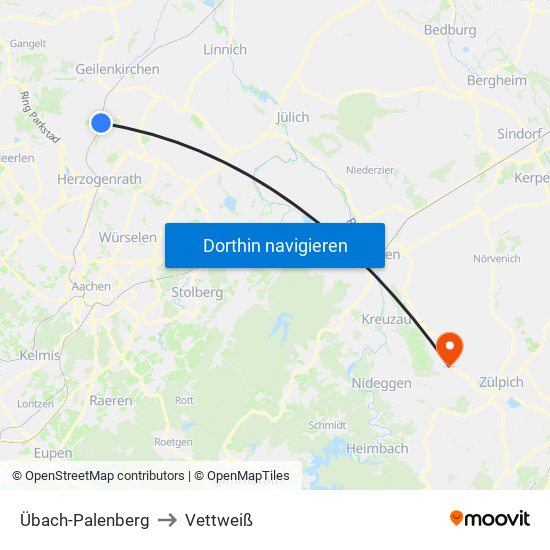 Übach-Palenberg to Vettweiß map