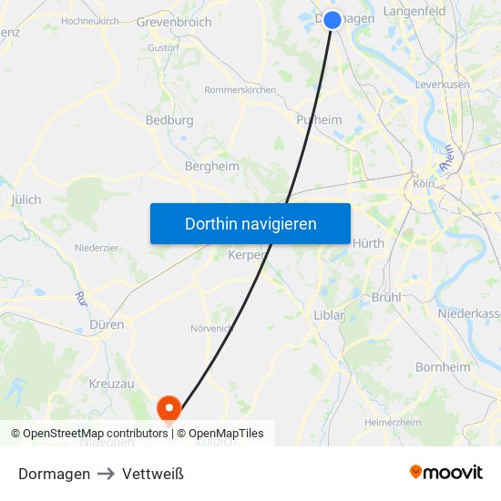 Dormagen to Vettweiß map