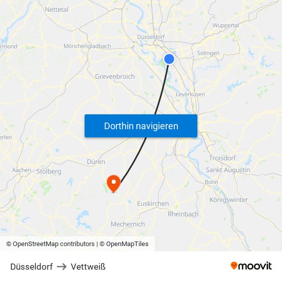 Düsseldorf to Vettweiß map