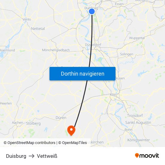 Duisburg to Vettweiß map