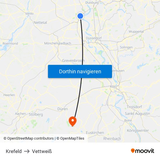 Krefeld to Vettweiß map