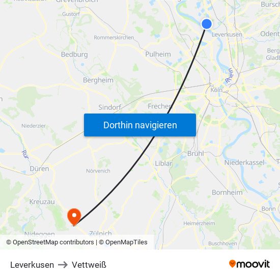 Leverkusen to Vettweiß map