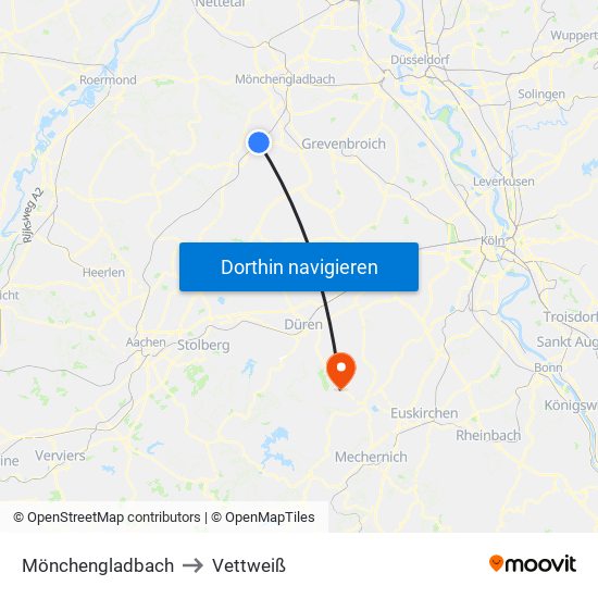Mönchengladbach to Vettweiß map