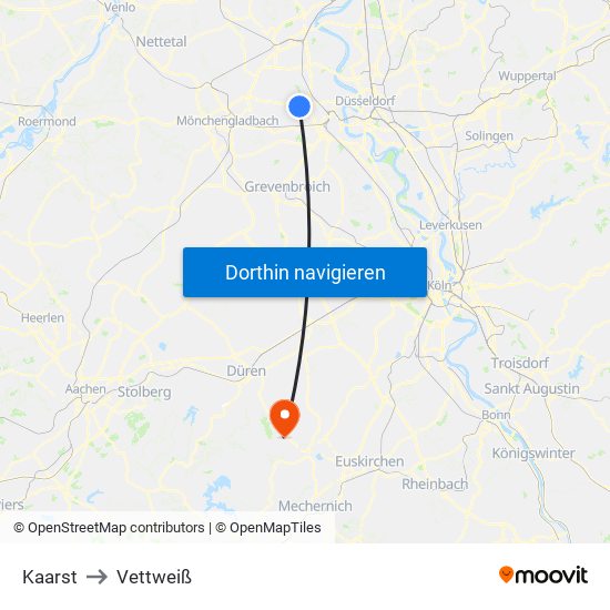 Kaarst to Vettweiß map