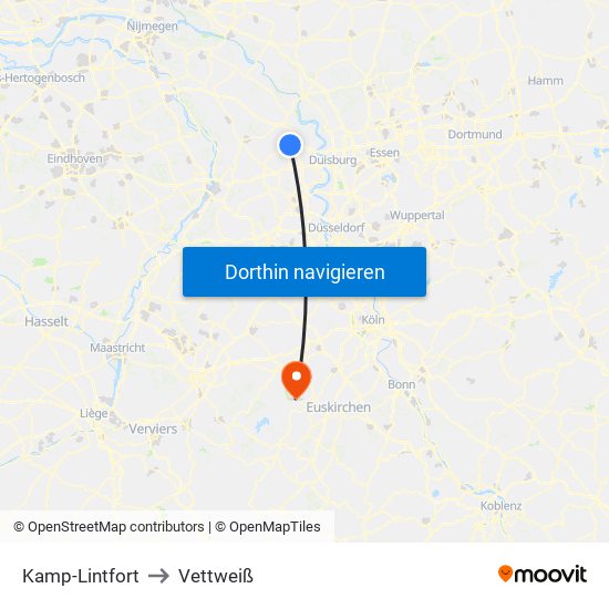 Kamp-Lintfort to Vettweiß map