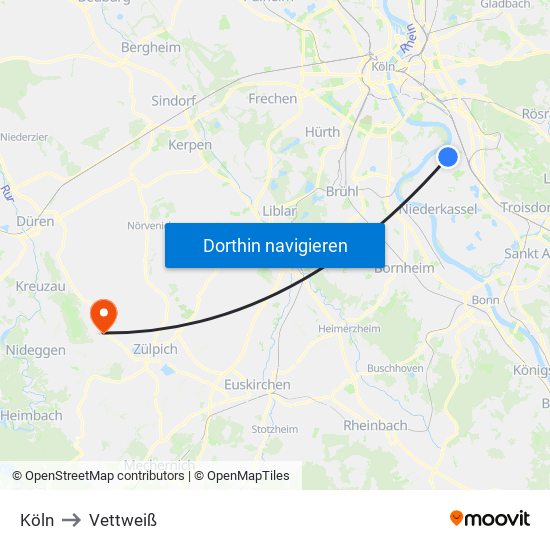 Köln to Vettweiß map