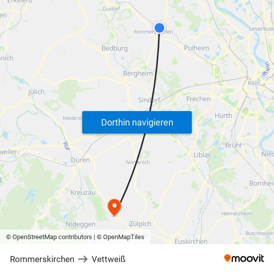 Rommerskirchen to Vettweiß map