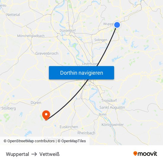 Wuppertal to Vettweiß map