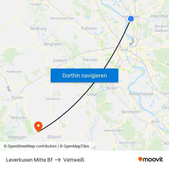 Leverkusen Mitte Bf to Vettweiß map