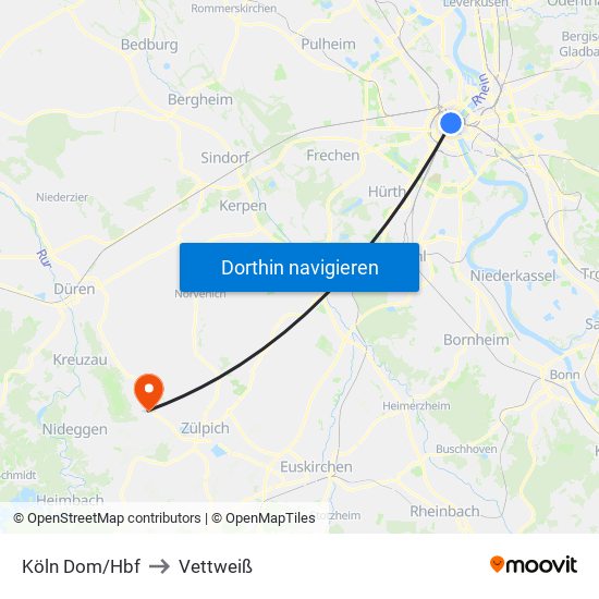 Köln Dom/Hbf to Vettweiß map