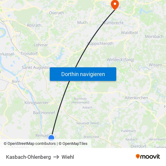 Kasbach-Ohlenberg to Wiehl map