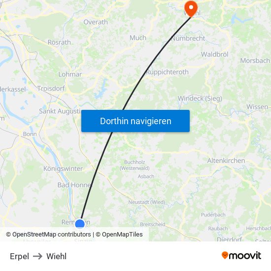 Erpel to Wiehl map