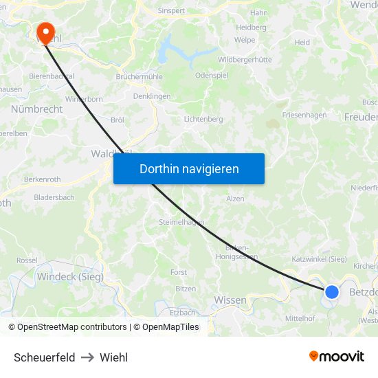 Scheuerfeld to Wiehl map