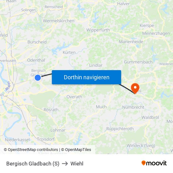 Bergisch Gladbach (S) to Wiehl map