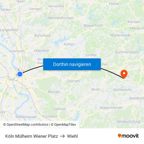 Köln Mülheim Wiener Platz to Wiehl map