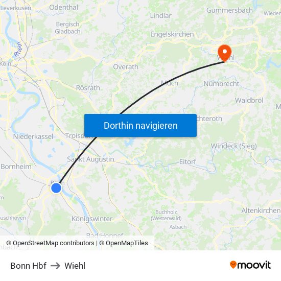Bonn Hbf to Wiehl map