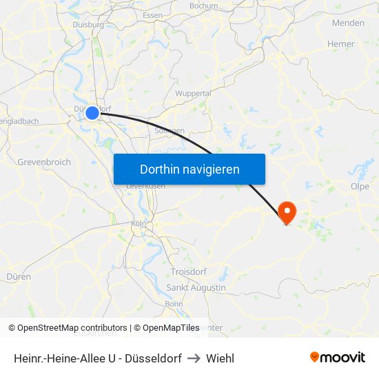 Heinr.-Heine-Allee U - Düsseldorf to Wiehl map